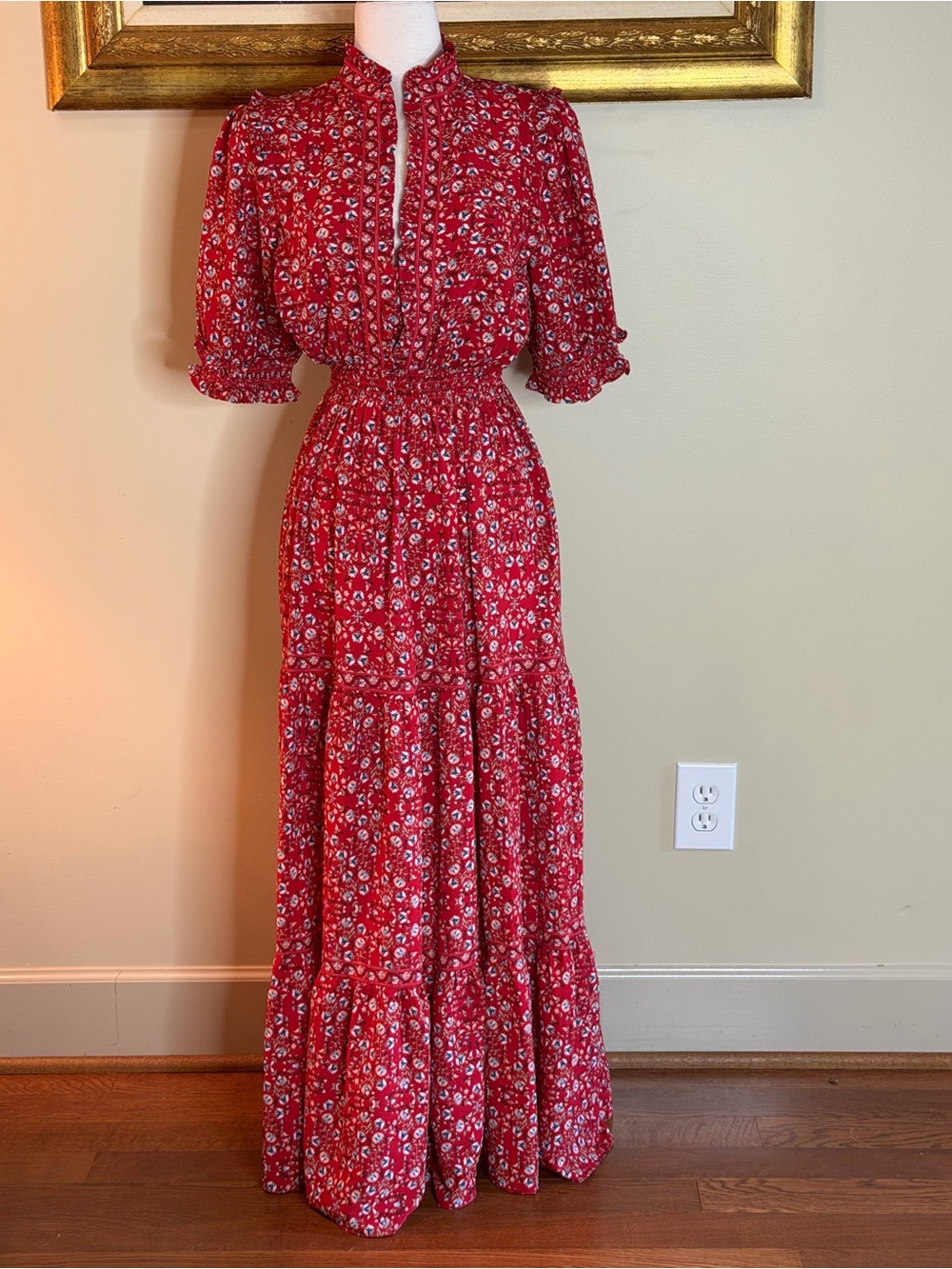 Max Studio | NWOT Red Floral Maxi Dress with Smock Waist